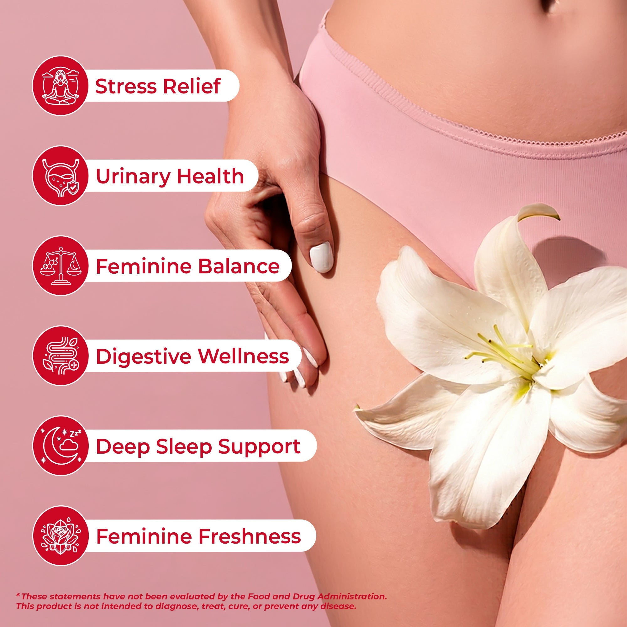 Nestrient GoAttract Feminine Balance Glow Drink Mix with probiotics and rose extract in berry rose flavor, shown in a glass with ingredients.