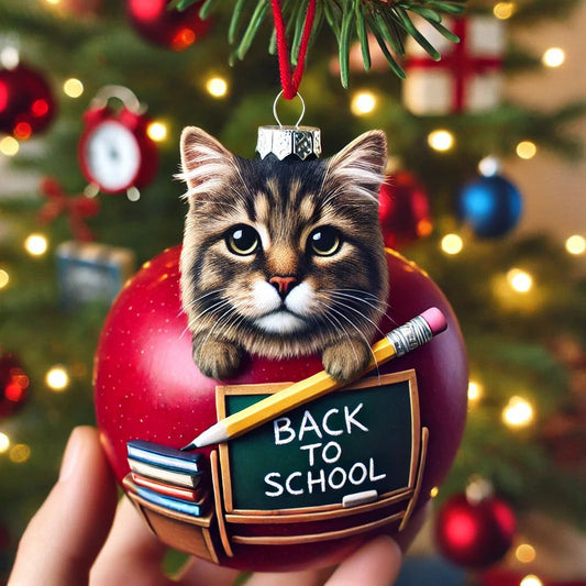 Back to School Cat-Themed Christmas Ornament with Books and Chalkboard Design - Perfect Holiday Gift for Students and Teachers