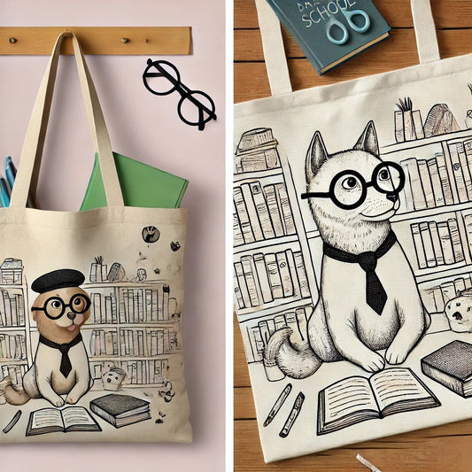 Literary Back To School Lovers Tote: A Bookish Duo of Dog and Cat