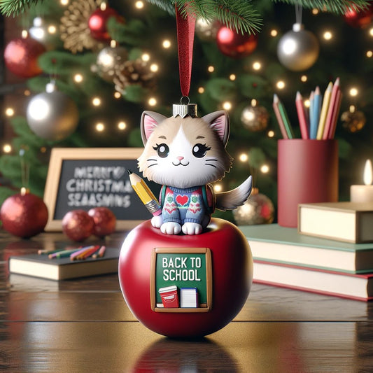 Festive Back to School Cat Ornament with Cozy Sweater Design - Holiday Decoration for Students, Teachers, and Cat Enthusiasts