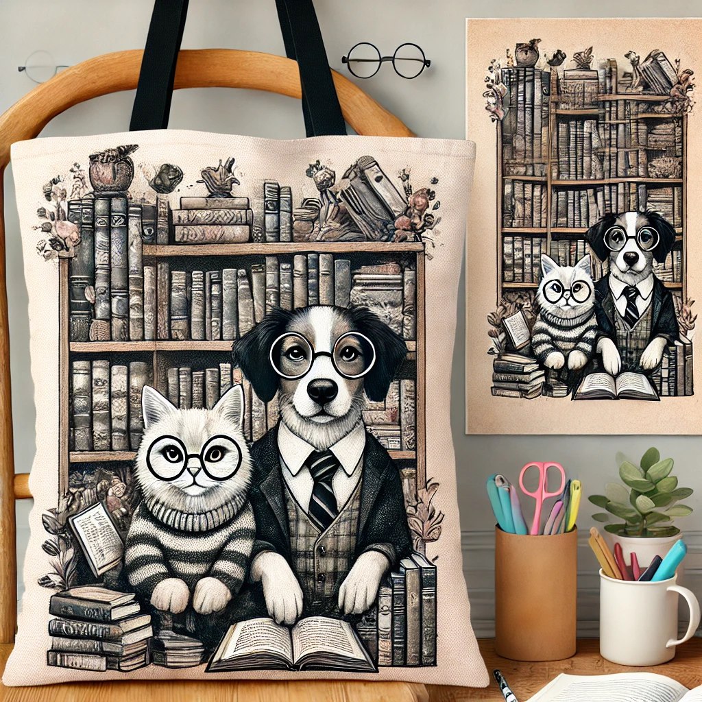 Literary Back To School Lovers Tote: A Bookish Duo of Dog and Cat